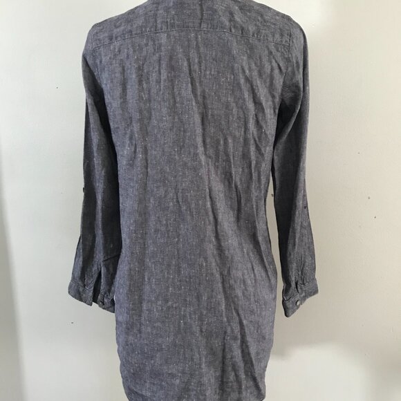 J.Jill Sz XS Linen Blend Navy Pintuck Front Banded Collar Tunic - Picture 4 of 8